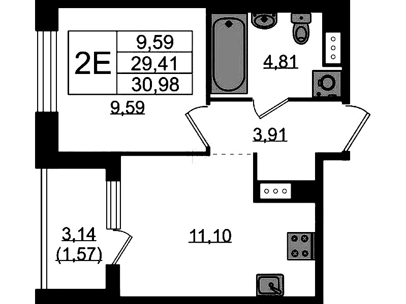 1-комнатная квартира 30.16 м², 4/5 эт., ЖК «Plus Пулковский»
